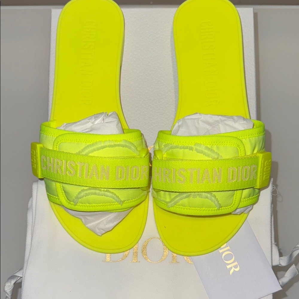 Christian Dior Neon Yellow Slides